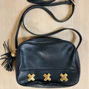 Vintage leather shoulder bag navy blue